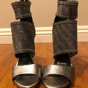 GUESS silver mesh stiletto sandal heels